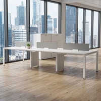 Poste de travail en îlot de bureau, bureau informatique moderne en bois, station de travail avec cloison pour employés, ensemble de mobilier de table pour personnel, vente en gros