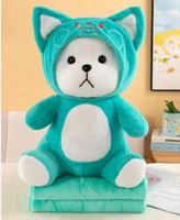 Coussin en peluche animal avec couverture intégrée : Ours, Panda, Lapin, Loup, Licorne, Chat – Coussin pliable et couverture de sieste pour enfants – Cadeau idéal