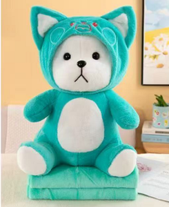 Cuscino Peluche Animale con Cappuccio e Coperta: Orso, Panda, Coniglio, <span class=keywords><strong>Lupo</strong></span>, Unicorno, Gatto - Cuscino Imbottito Pieghevole, Coperta per Pisolino Bambini, Regalo - Product Image 5