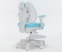 Chaise d'apprentissage pour enfants bleue, portable, pliable, en plastique, avec dossier divisé, réglable en hauteur, pivotante, pour bureau à domicile ou école, avec repose-pieds