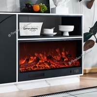 Meuble TV avec foyer électrique F-641 de 59 pouces en faux marbre blanc et noir, meuble de rangement avec foyer