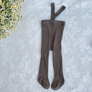 2022 Ins populaire tricot côtelé collants coton peigné bretelles infantile bébé collants avec bretelles - Product Image 3
