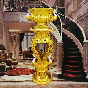 European-style Roman Column Floor-standing Large Vase <b>Flower</b> Pot <b>Flower</b>-arranging <b>Ornaments</b> Peacock Plated Gold Hotel Lobby - Product Image 2