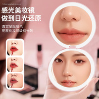 Miroir de maquillage portable pliable à double face, 5x/10x, avec éclairage rond, 3 couleurs réglables, cadre en plastique