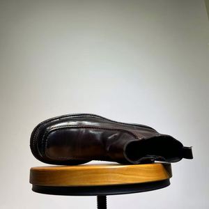 Bottes Chelsea pour hommes, mode britannique rétro, cuir véritable, semelles épaisses, mi-mollet, à enfiler, été, automne, hiver, chaussures de sécurité - Product Image 2