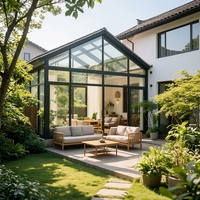 Véranda en aluminium à toit anti-UV et à économie d'énergie, grande paroi vitrée coulissante, résistante aux intempéries, pour maison à terrasse duplex