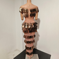 Robe longue de soirée scintillante en bronze doré avec feuilles 3D, épaules dénudées, strass et maille transparente, idéale pour les concours de beauté, les soirées et les spectacles de carnaval
