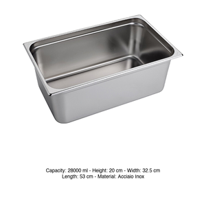 Recipiente para Alimentos GN 1/1 de Acero Inoxidable 18/10, 53 × 32.5 × 20 h cm, 2012 g, Inox Inox Macel - Product Image 3