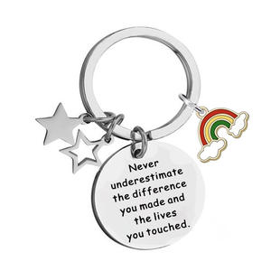Inspirational Quote Keychain Rainbow Star Charms Stainless Steel <b>Keyring</b> with Never Underestimate for Impactful Lives - Product Image 2