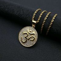 Yunnique Bijoux Hip Hop Collier Pendentif Om en Acier Inoxydable Plaqué Or Sertissage Pavé Unisexe Cadeau Origine Dongguan Modèle DZ301