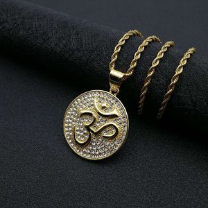 yunnique Hip Hop Jewelry Gold Plated Stainless Steel Om Pendant Necklace Pave Setting Unisex Gift - Product Image 4