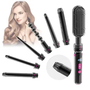 Elétrica Salon LCD Display 7In1 aquecimento Wave varinha Ferro Ferramentas modelador Cerâmica Profissional intercambiáveis Hair Curling iron set