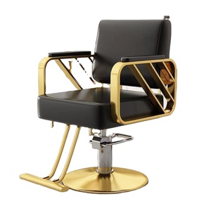 เก้าอี้ตัดผมสีขาวและสีทองสำหรับร้านทำผมขายส่ง - Product Image 1