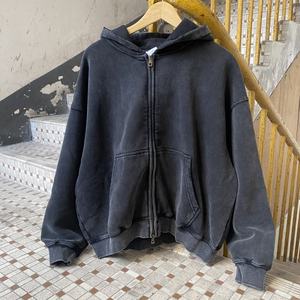 Hochwertiges benutzer definiertes Logo Acid Wash Vintage Boxy Reiß verschluss Sun Faded Overs ize Printing Streetwear Kleidung Hoodie Herren - Product Image 3