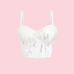 Fábrica al por mayor de lino bordado encaje flor Sexy deshuesado Bustier mujeres ramillete malla personalizado corsé Bar Top De Mujer - Product Image 1