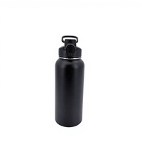Gourde isotherme en acier inoxydable 18/8 noir mat de 32 oz avec couvercle à poignée ergonomique brevetée pour le camping, la randonnée et les sports de plein air