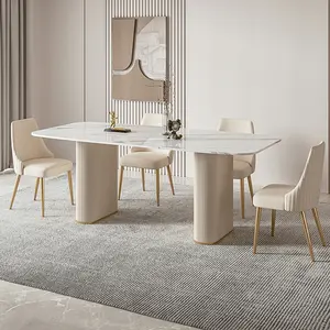 Modern lüks ev mobilyası yemek odası takımı 4 6 kişilik dikdörtgen beyaz mermer yemek masası restoran için
