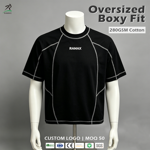 เสื้อยืดโอเวอร์ไซส์ทรงบ็อกซี่สำหรับผู้ชาย RAMAX ผ้าฝ้าย 280GSM แขนสั้น คอกลม สไตล์ลำลอง สตรีทแวร์ รับสกรีนโลโก้ - Product Image 1