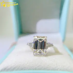 Uxury-anillo de compromiso de Plata de Ley 925 con tres piedras, sortija de compromiso de diamante de moissanita de 8 quilates con corte de esmeralda de 9x13mm