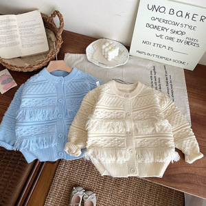 Cardigans en tricot acrylique imperméables pour enfants, style européen-américain, avec franges ajourées, manteaux pour filles, <span class=keywords><strong>printemps</strong></span>-automne - Product Image 1