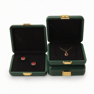 Luxury Litchi Grain Jewelry <b>Box</b> Custom Logo Double <b>Ring</b> <b>Box</b> Pendant Necklace Case High-end PU Leather Jewelry <b>Box</b> for Engagement - Product Image 6