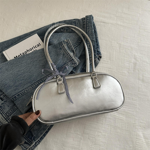 Bolso de mano de diseño sencillo y exclusivo para mujer, moderno y versátil, plateado, tipo bandolera, de piel sintética, bolso cruzado. - Product Image 5