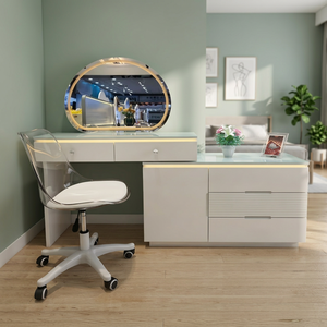 Modern <b>Makeup</b> Vanity <b>Table</b> <b>with</b> <b>Lighted</b> Mirror Storage Desk for Bedroom Furniture - Product Image 3