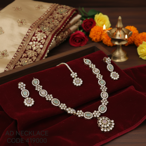 Super Quality Traditional Ethnic Antique Gold Plated Zircon Flower Design Necklace Set Earrings Maang Tikka <b>Indian</b> Wedding - Product Image 3