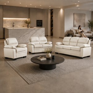 Set Divano Frank Elegante con Schienale Trapuntato in Lino Bianco Traspirante 3+2+1 per Area di Ricevimento di Ville di Lusso - Product Image 1
