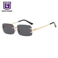 Lunettes de soleil de luxe rétro vintage sans monture, rectangulaires, en métal, légères, durables, petites, de créateur, protection UV400