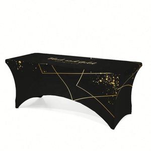 Customized Printed 6ft Open Back Stretch Polyester Simple Rectangular <b>Table</b> Cover for Home Use Wrinkle-Free Durable Perfect Fit - Product Image 1