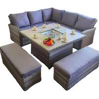 AUDU UK Ensemble de table à manger en rotin résistant au feu et en osier Ensemble de canapés de jardin d'angle avec foyer au gaz