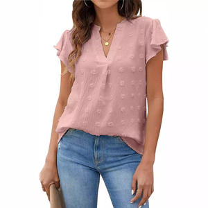Blusa <span class=keywords><strong>de</strong></span> Verano con Mangas con Volantes Plisadas para Mujer, Estilo Casual, Cuello en V, Manga Corta, Color Blanco - Product Image 2