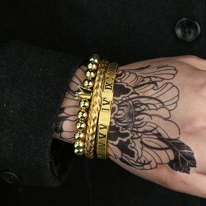 3 Chiếc Vòng Tay Thời Trang Vòng Tay Dây Thời Trang Hình Vương Miện Vua Vua Bằng Thép Không Gỉ Chữ Số La Mã Cho Nam Giới - Product Image 5