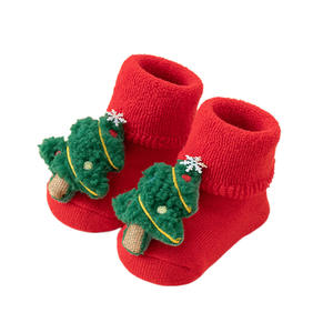 Nouvelles chaussettes en coton rouge en molleton pour l'hiver, chaudes, pour les fêtes, Père Noël, pour filles, garçons, bébés, chaussons pour nouveau-nés, chaussons <span class=keywords><strong>tricot</strong></span>és à tige haute - Product Image 5