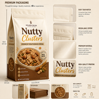 Op maat bedrukte snacks achtzijdig gesealde zakken, food grade, platte bodem, ritssluiting, voor ontbijtgranen, havermout, granola, snacks en graanverpakkingen