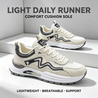 Chaussures de sport respirantes pour hommes, légères, à plateforme amortissante, à lacets, patchwork, mode décontractée, chaussures de marche pour tous les jours