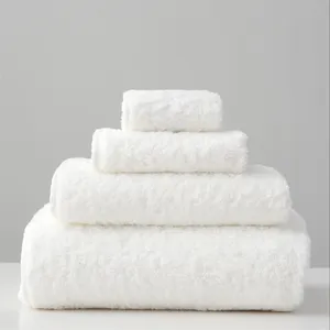 Customized Can Be Embroidered Logo White Towels Sets Long Terry For Spa 100% Cotton Terry Luxury Bath Towel Hotel Towels