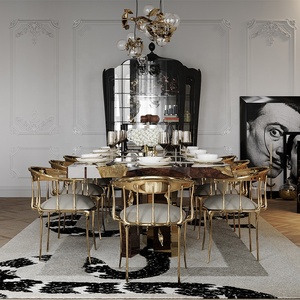 Contemporary Dinning <b>Table</b> Solid Wood Italian Luxury Royal <b>Gold</b> Walnut Dining <b>Table</b> Set 6 Seater Lu-divano0793 Luxury Dining Tab - Product Image 2