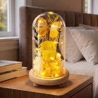 Rose éternelle jaune naturelle personnalisée sous cloche en verre avec lumières LED – Cadeau longue durée pour femme, anniversaire, amitié