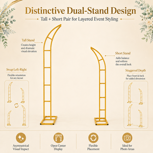 Lot de 2 supports floraux dorés en métal courbé, présentoirs à fleurs pour mariage et événements, <span class=keywords><strong>avec</strong></span> design en échelle - Product Image 2