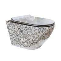 Salle de bain noir avec couleur or marron ensemble d'accessoires de toilette motif en céramique moderne noir toilette suspendue