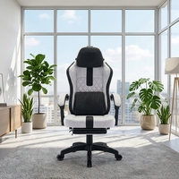 Silla de Juego Ergonómica con Reposapiés, Piel Sintética, Giratoria, Reclinable y con Reposabrazos Extensibles, Base de Acero para Oficina en Casa