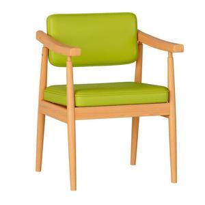 Silla de comedor nórdica de madera maciza con tapicería de cuero y reposabrazos para uso en el hogar u oficina - Product Image 3