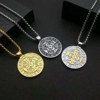 Perhiasan Hip Hop Katolik Religius Liontin Medali Santo Benediktus Baja Tahan Karat 316L Berlapis Emas 18k Kalung Tahan Air Hadiah