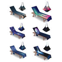 Serviette de plage noire personnalisée avec logo imprimé numériquement, en microfibre, pour chaise longue de piscine ou de plage, séchage rapide, avec poches.