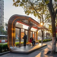 Abri de bus intelligent en acier inoxydable, auvent de bus de forme spéciale, construction urbaine