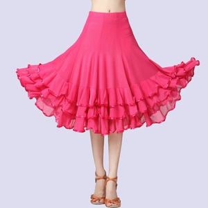 Falda de <span class=keywords><strong>Flamenco</strong></span> Elegante para Mujer, Falda de Baile Latino de Malla de Cintura Alta para Actuación en Escenario, Falda de Práctica con Dobladillo y Volantes Grandes - Product Image 5