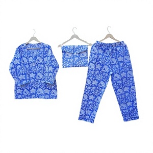 Conjunto de Pijama de Manga Larga con Estampado Floral Digital Elegante 100% Algodón, Suave, Transpirable y de Secado Rápido para Primavera/Verano - Product Image 1