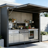 Cuisine mobile d'extérieur OEM avec pergola motorisée en aluminium, station de cuisson extérieure étanche